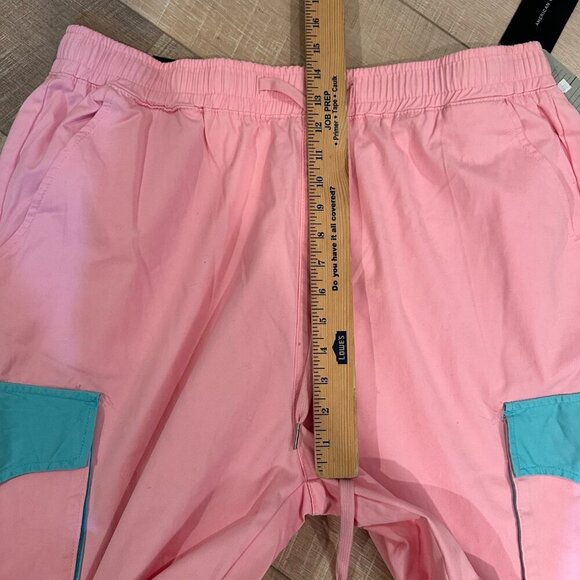 AMERICAN BAZI WOMENS 2X PINK AND SKY BLUE TWILL JOGGERS NEW - Picture 5 of 12
